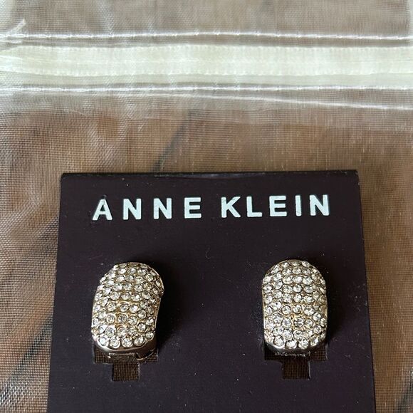 Vintage Anne Klein Sparkling Crystal Gold Clip-On Earrings - Picture 1 of 4